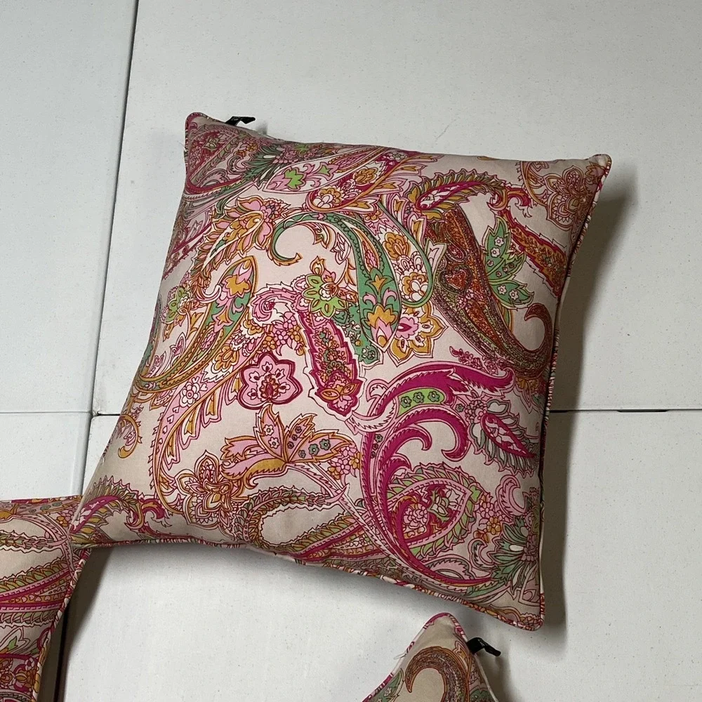 Lauren Ralph Lauren Throw Pillows Pink Paisley Down Filled Set Of 3 Preppy